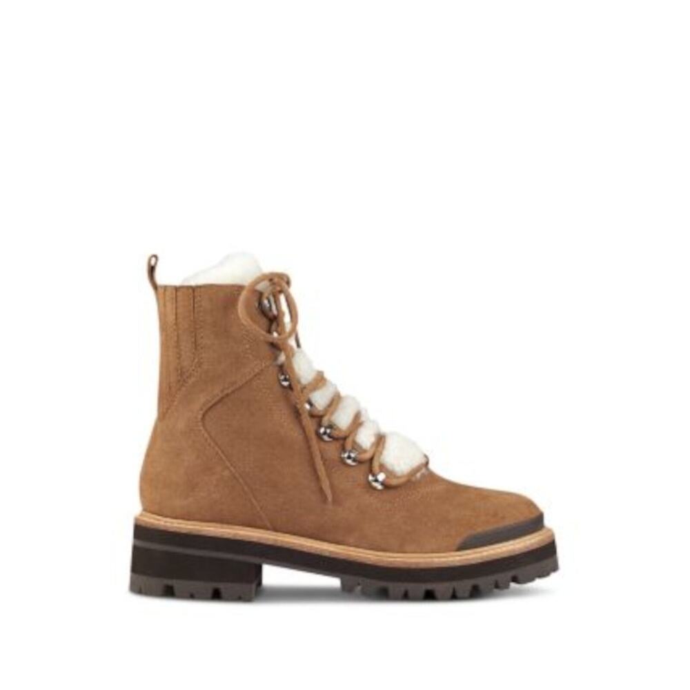 MARC FISHER SHEARLING Winter Lace Up Combat Boots Camel Womens 9 - Picture 3 of 9